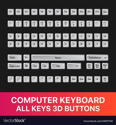 Computer Keyboard All Keys Buttons 3d Icon Set Vector Image