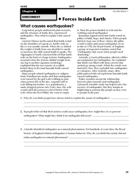What Causes Earthquakes Worksheet For 6th 8th Grade Lesson Planet