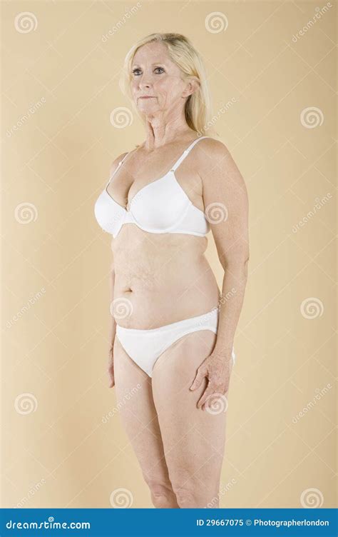 Middle Aged Woman In White Lingerie Stock Image Image Of Boomer