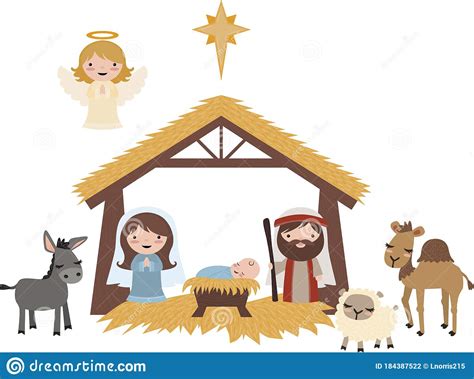 Vector Blue Christmas Nativity Scene Illustration Clip Art