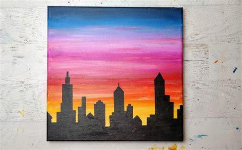 How To Paint A Sunset Cityscape For Beginners Easy Painting
