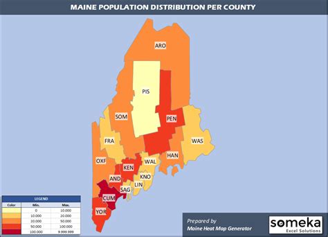 Maine County Map And Population List In Excel