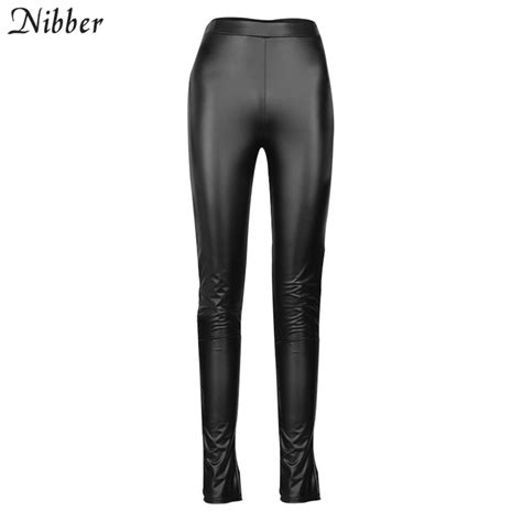 Nibber Black Pu Leather Stacked Y2k Style Pencil Pants Womens Autumn Winter Trousers Popular