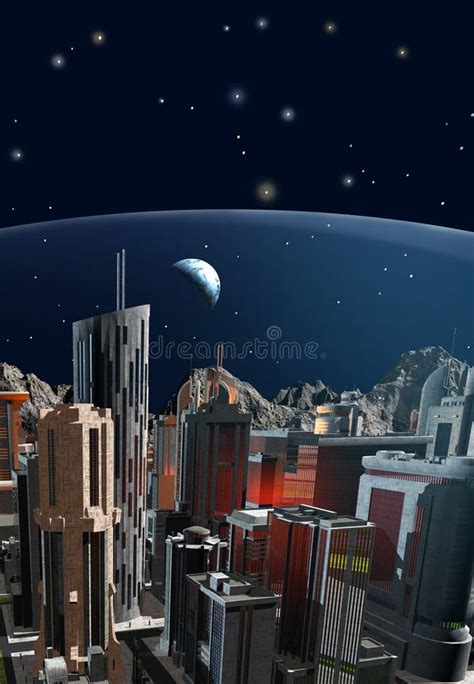 Futuristic City On The Moon 3d Illustration Stock Illustration