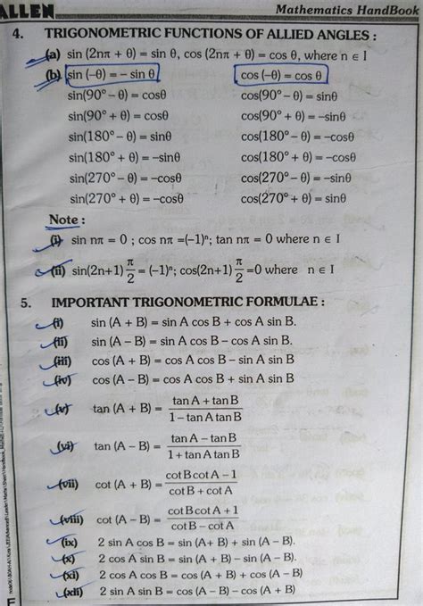 Trigonometry Formula Chart