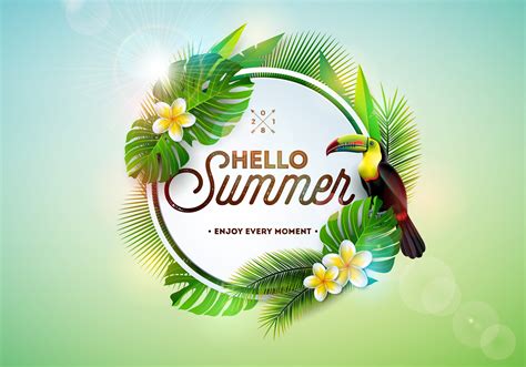 Hello Summer illustration with toucan bird on tropical background ...