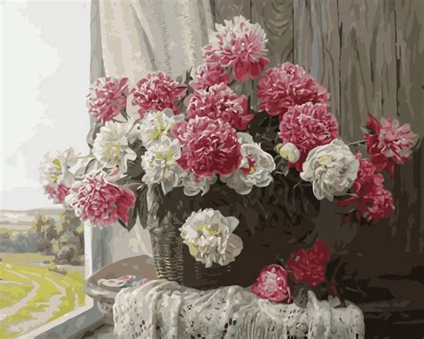 Mahuaf I552 Peonies Flowers Coloring By Numbers On Canvas Paint By