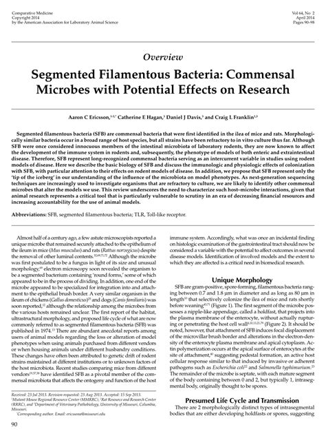 Pdf Segmented Filamentous Bacteria Commensal Microbes With Potential
