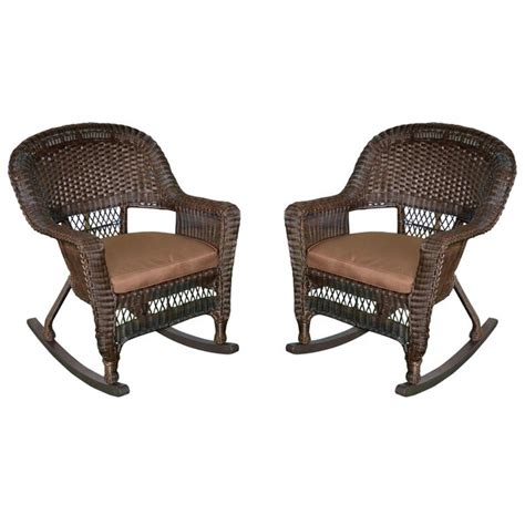 Set Of 2 Espresso Brown Resin Wicker Outdoor Garden Patio Rocker Chairs