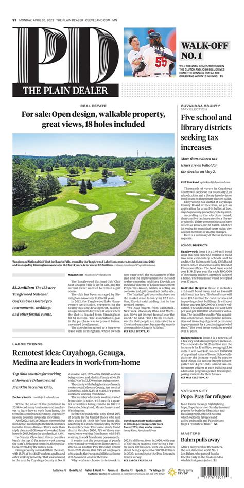 The Plain Dealer’s front page for April 10, 2023 - cleveland.com