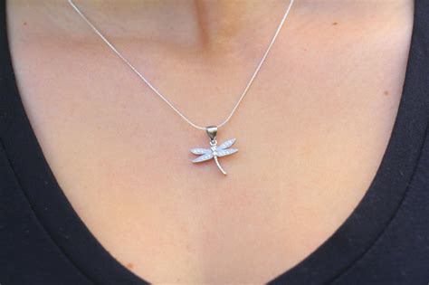Dragonfly Necklace Dragonfly Jewelry Sterling Silver Animal Etsy