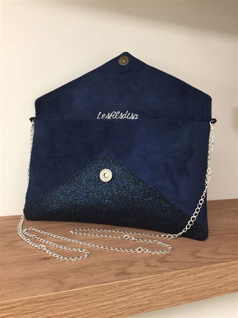Navy Blue Sequined Wedding Clutch Bag Sueded Handbag In The Etsy