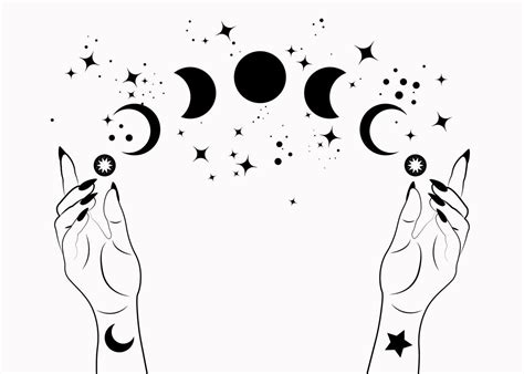 Mystical Moon Phases And Woman Hands Triple Moon Pagan Wiccan Goddess Symbol Alchemy Esoteric