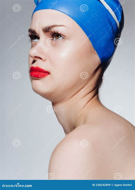 Woman With Bare Shoulders Swimming Cap Athlete Workout Sport Stock Image Image Of Girl