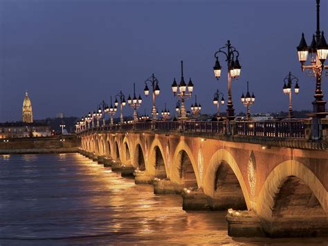 Night Bridge In Bordeaux France Wallpapers And Images Wallpapers