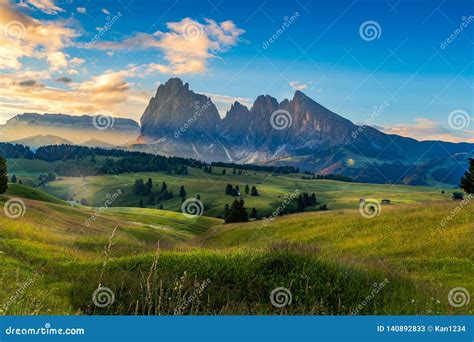 Beautiful Landscape Of Alpe Di Siusi In Dolomite Italy In The Morning