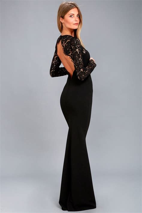 Lovely Black Lace Dress Lace Maxi Dress Long Sleeve Maxi Lulus