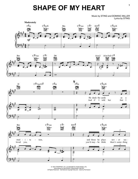 Shape Of My Heart Sheet Music Sting Piano Vocal And Guitar Chords