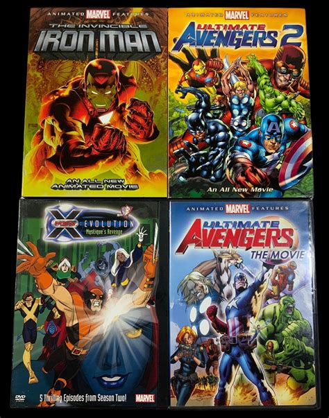 4 Dvds Iron Man Ultimate Avengers 1 And 2 X Men Evolution Marvel