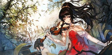 Hd Wallpaper Anime Anime Girls Original Characters Ponytail Violin