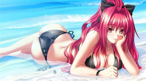 wallpaper anime manga black hair pink hair bikini swimwear clothing shinkyoku soukai