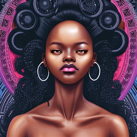Sticker Melanin Dark Skinned Woman Big Curls Hyperrealistic Luxury Cinematic Dreamy Wakanda
