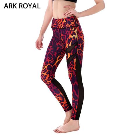 ark royal printing leopard floral mesh leggings female skinny pants fitness high waist elastic