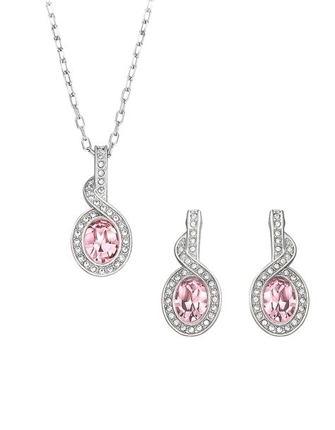 Swarovski Tyra Silver Tone Rose Crystal Necklace And Earrings Set In