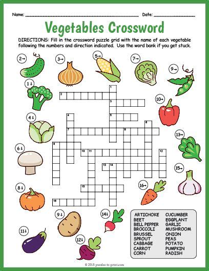 Crucigrama De Verduras Crossword Word Puzzles For Kids Kids