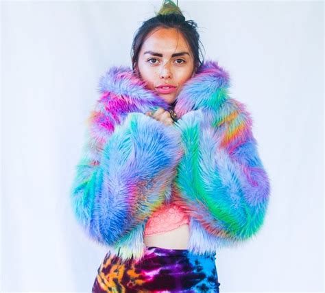 Rainbow Iridescent Effect Bright Fluffy Jacket Cute Hipster Outfits
