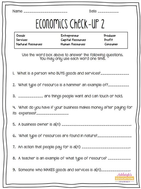 The Worksheet For An Economic Check Up