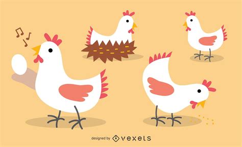 Flat Chicken Illustration Set Vector Download