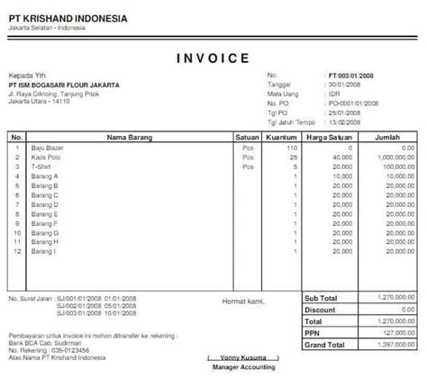 Contoh Format Invoice Penagihan