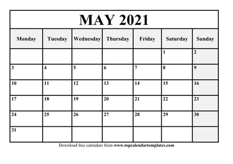 Keep organized with printable calendar templates for any occasion. Printable May 2021 Calendar Template - PDF, Word, Excel