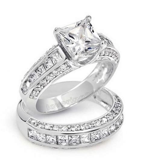 362ct Princess Cut Wedding Ring Set Engagement Ring Wedding Band Diamond Simulated Cz 925