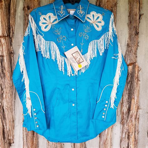 Rockmount Womens Turquoise Fringe Embroidered Western Shirt Camp