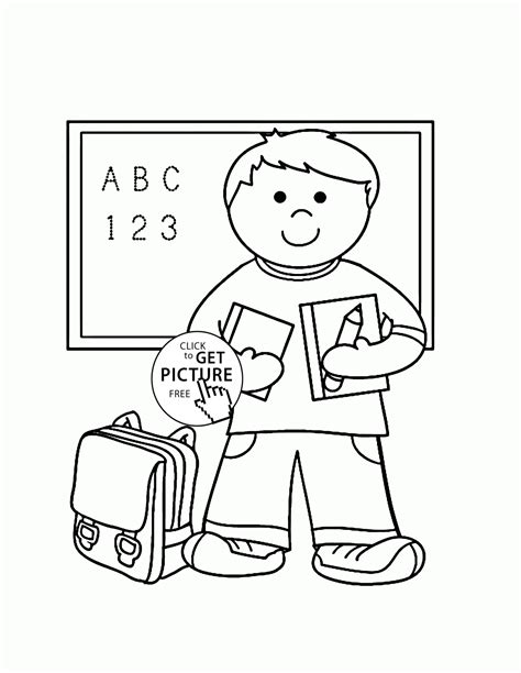 Each of the free coloring pages features school themed pictures to color such as school bus, school building, reading nook, teacher at a blackboard, school backpack, and more. My First Day at School coloring page for kids, back to ...