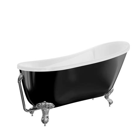 Freestanding Single Ended Roll Top Slipper Bath Black With Chrome Feet
