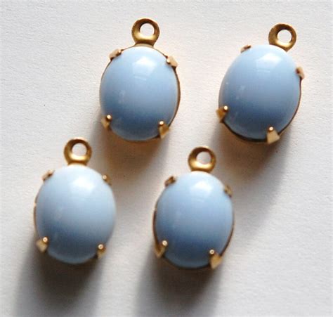 Vintage Opaque Light Blue Oval Stones In 1 Loop Brass Setting Etsy