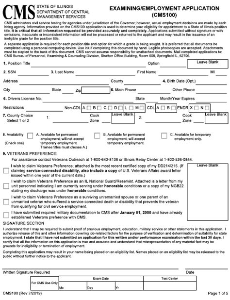 Form Cms100 Download Fillable Pdf Or Fill Online Examiningemployment