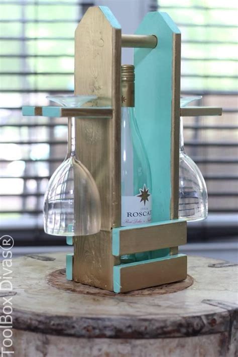 Make things easier for entertaining by crafting a really useful wooden wine glass holder. DIY Wine Caddy with Glass Holder | Diy wood projects, Diy ...