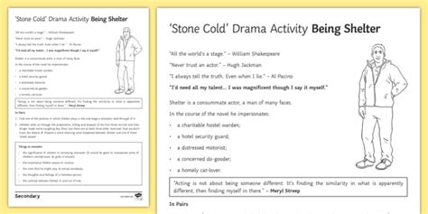 Being Shelter Drama Worksheet Worksheet To Support Teaching On Stone