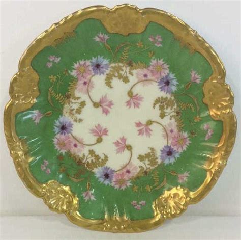 Floral Detailed Limoges Porcelain Plate W Gold