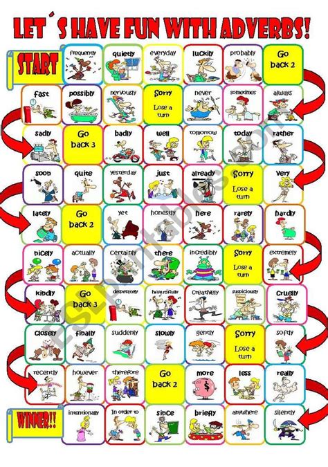 Adverb Board Game Esl Worksheet By Imelda Adverbs Preschool Sight