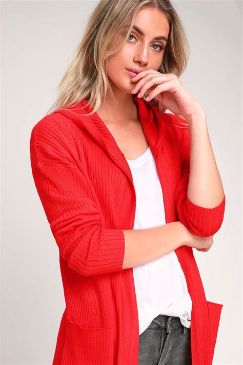 Cute Red Sweater Cardigan Sweater Long Ribbed Cardigan Lulus