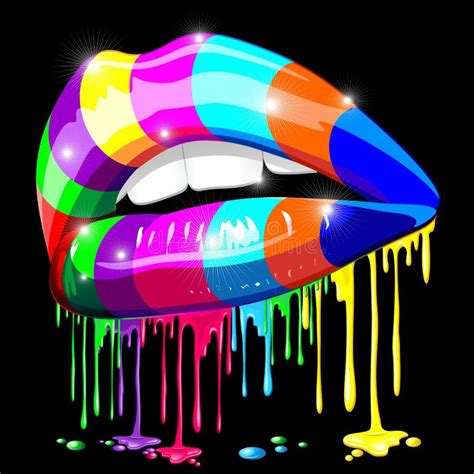 Lips With Rainbow Colors Pop Lipstick Dripping Paint Stock Vector