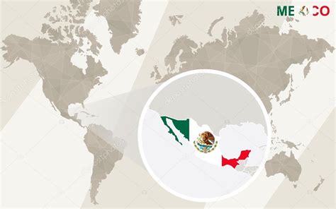 Zoom En Mapa Y Bandera De México Mapa Del Mundo 2023