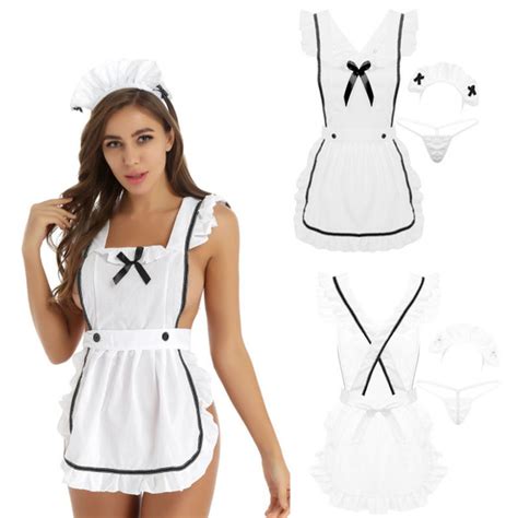 Women Lingerie Outfits Ruffle Maid Aprons Role Play Cosplay Fancy Dress Costumes Wish
