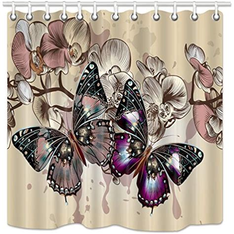 Hnmq Monarch Butterfly Decor Shower Curtain Spring Rustic Purple Wild