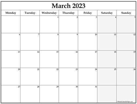 March 2023 Monday Calendar Monday To Sunday
